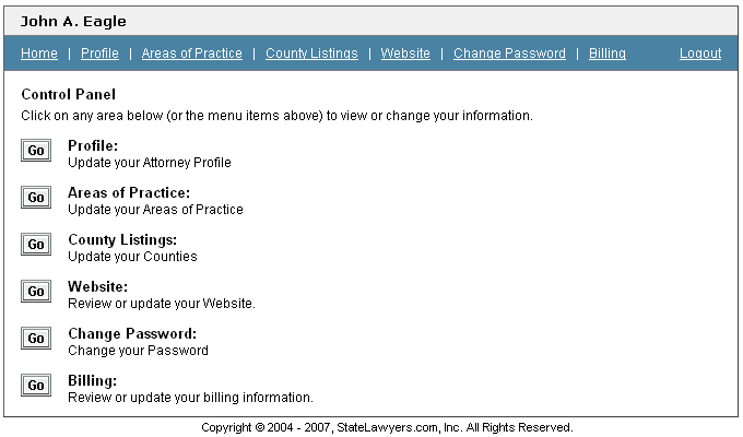 StateLawyers.com - Control Panel